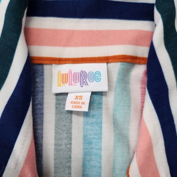 LuLaRoe Women X Small Long Sleeve Colorful Stripe Buttons Asymmetric Shirt Dress - Picture 2 of 6